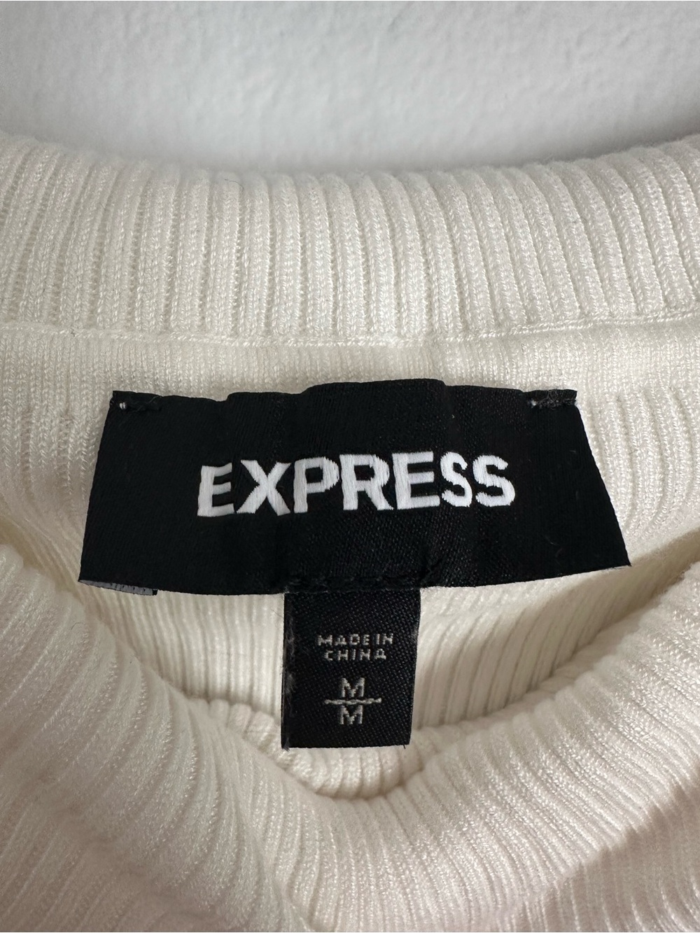 Express White Off-Shoulder Ribbed Knit Sweater - Picture 3 of 3